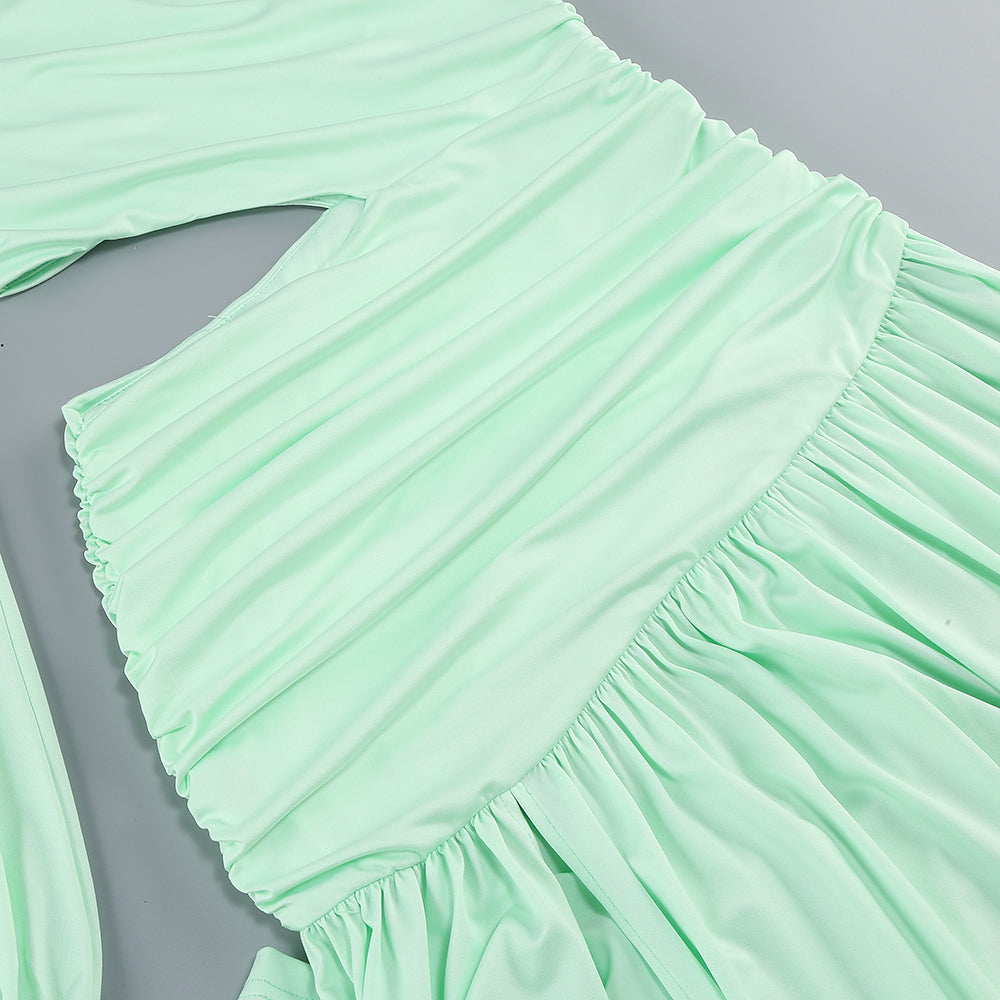 AIIZIE BERYL ONE SLEEVE CUTOUT RUCHED MAXI DRESS IN GREEN - product image
