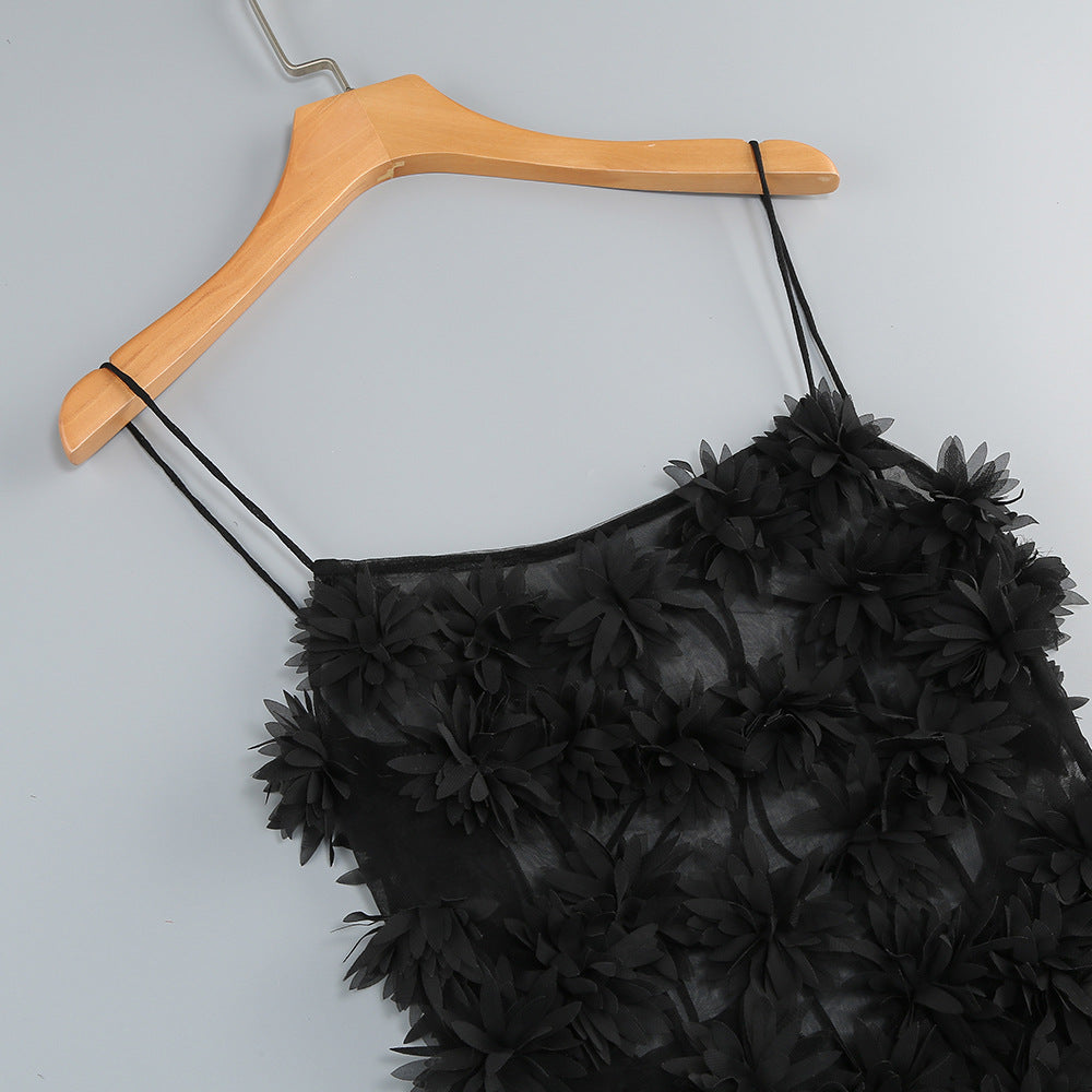 AIIZIE FLOWER EMBELLISHED MINI DRESS IN BLACK - product image