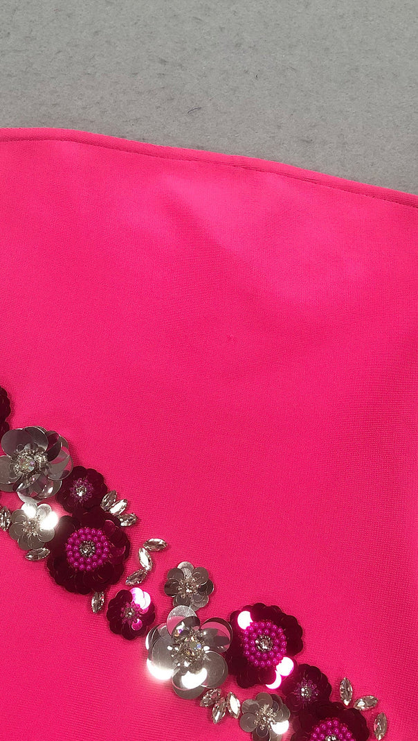 AIIZIE Fuchsia Pink Strapless Floral Sequin Bandage Maxi Gown - product image