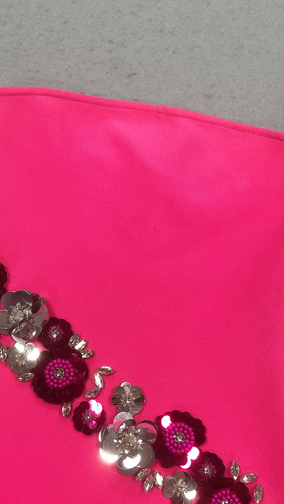 Fuchsia Pink Strapless Floral Sequin Bandage Maxi Gown