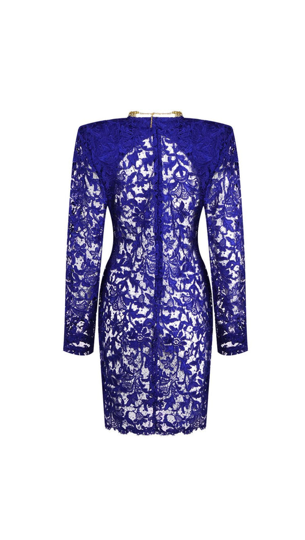 AIIZIE HERMIA ROYAL BLUE LACE LONG SLEEVE MINI DRESS - CHIC & VERSATILE FOR WOMEN - product image