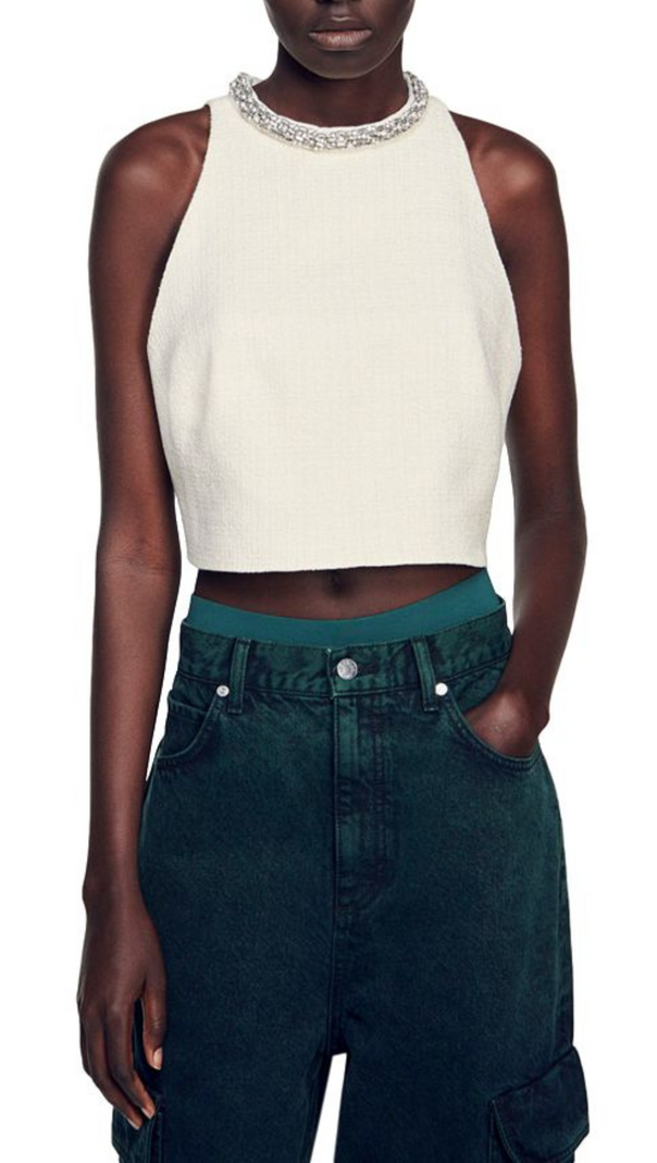 AIIZIE EMBELLISHED TWEED CROP TOP - product image