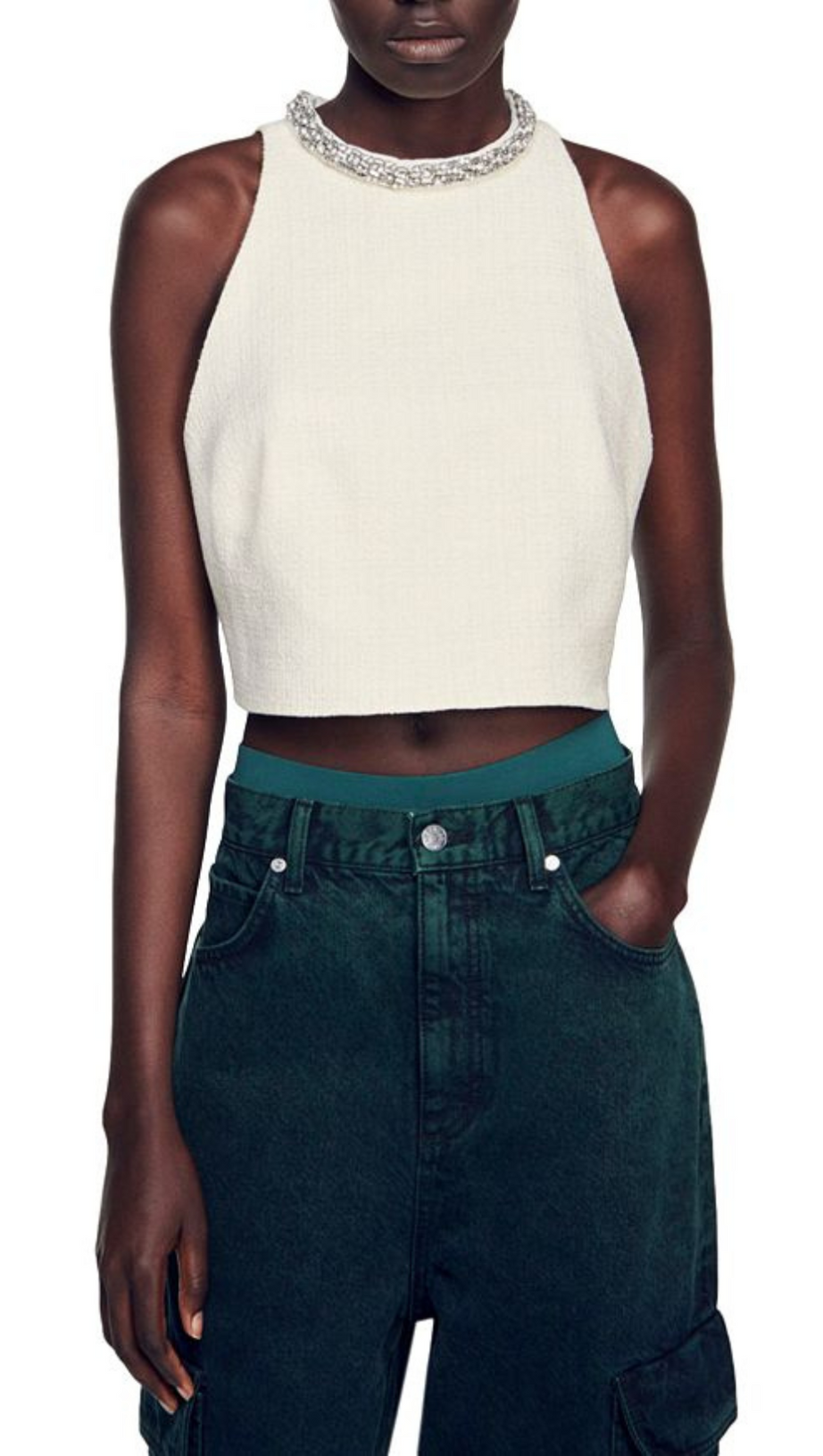 EMBELLISHED TWEED CROP TOP