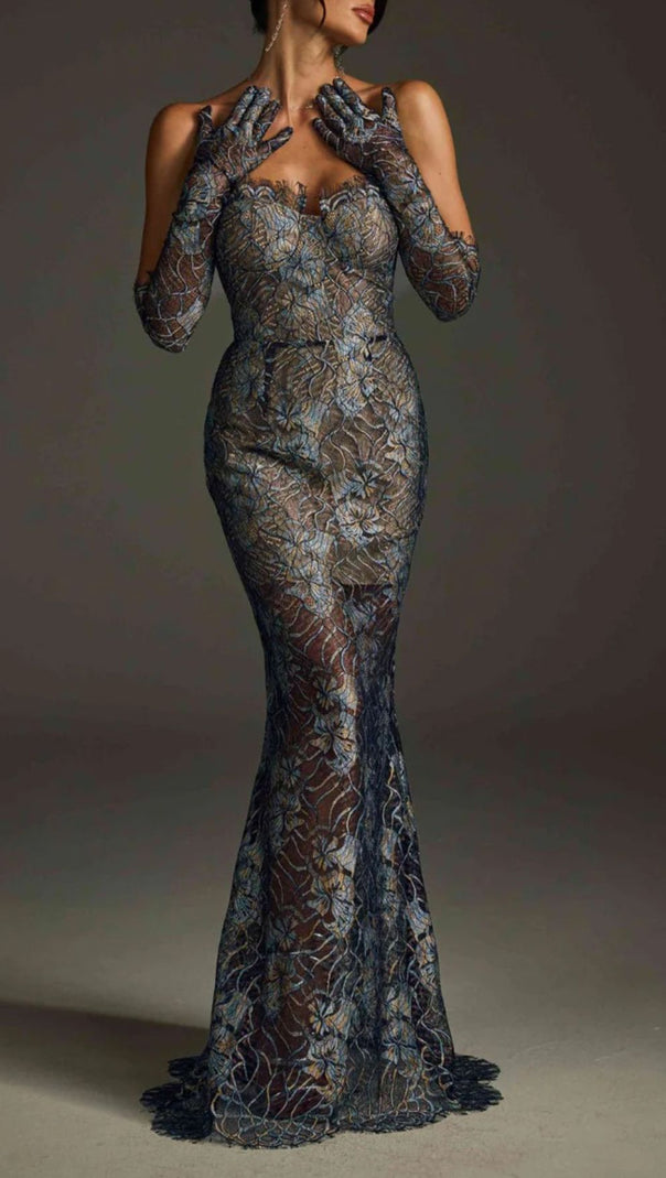 AIIZIE Javion Enchanting Strapless Floral Lace Gown with Opera Gloves - product image