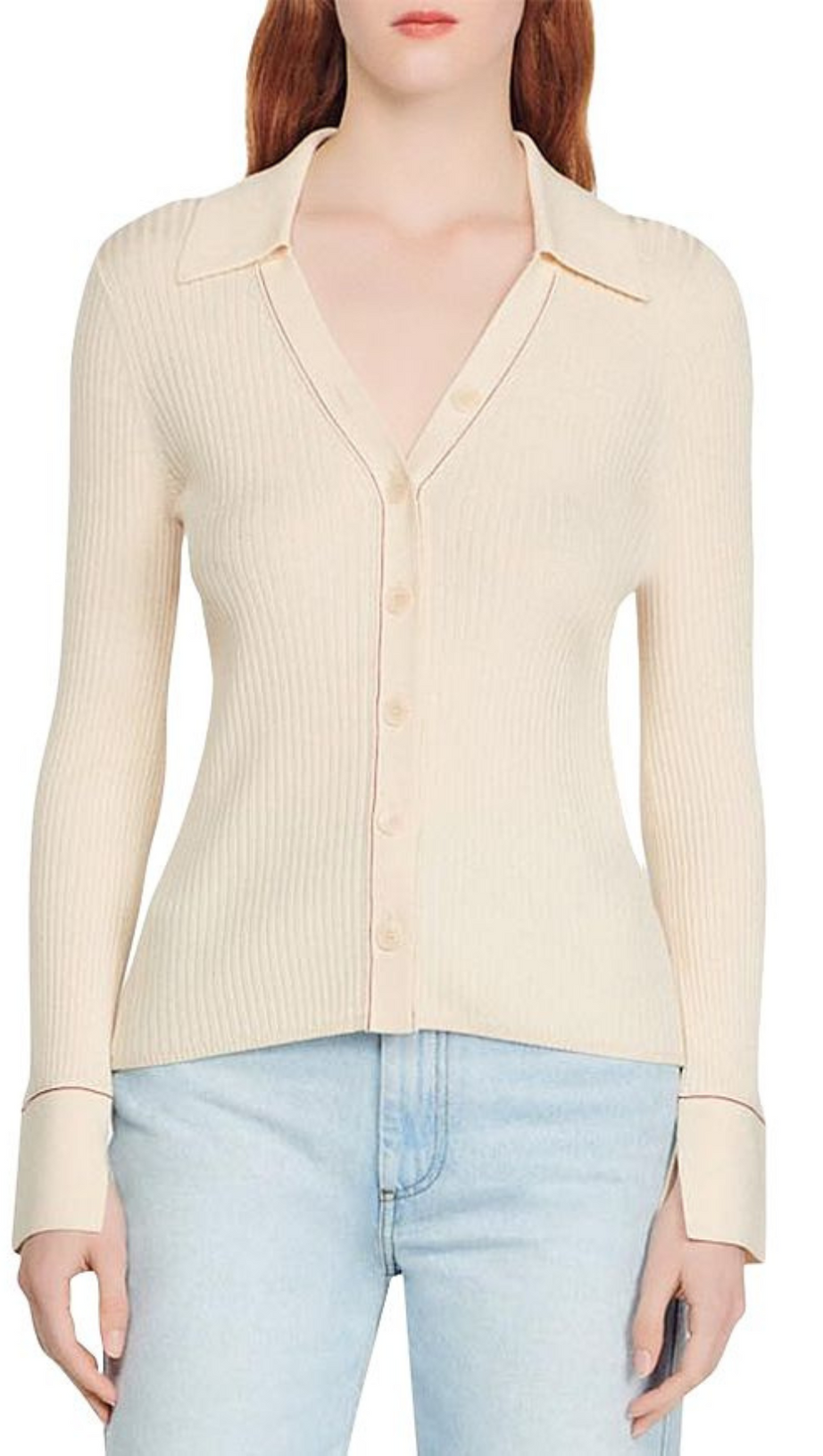 SPREAD COLLAR RIBBED CARDIGAN