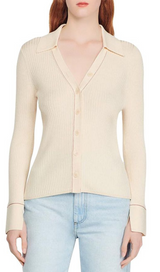 SPREAD COLLAR RIBBED CARDIGAN