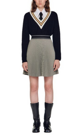 RHINESTONE HOUNDSTOOTH PLEATED MINI SKIRT