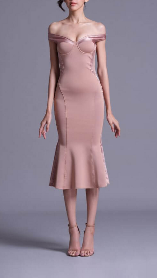 AIIZIE POLYESTER SPANDEX SATIN MIDI DRESS - product image