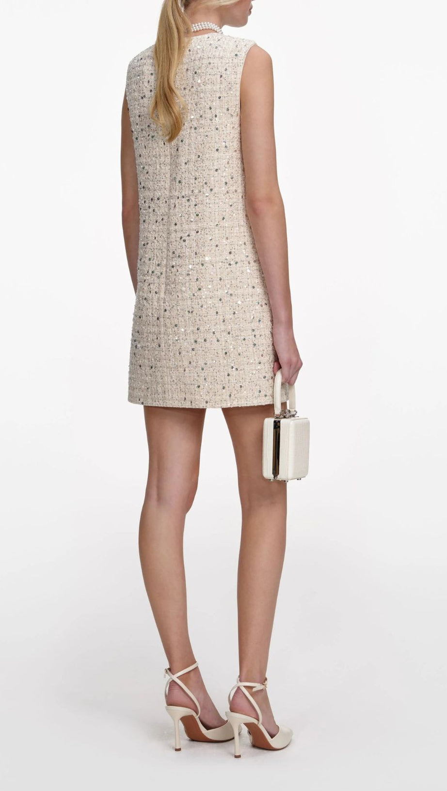 Janessa Sparkle Tweed Mini Dress with Pearl Trim