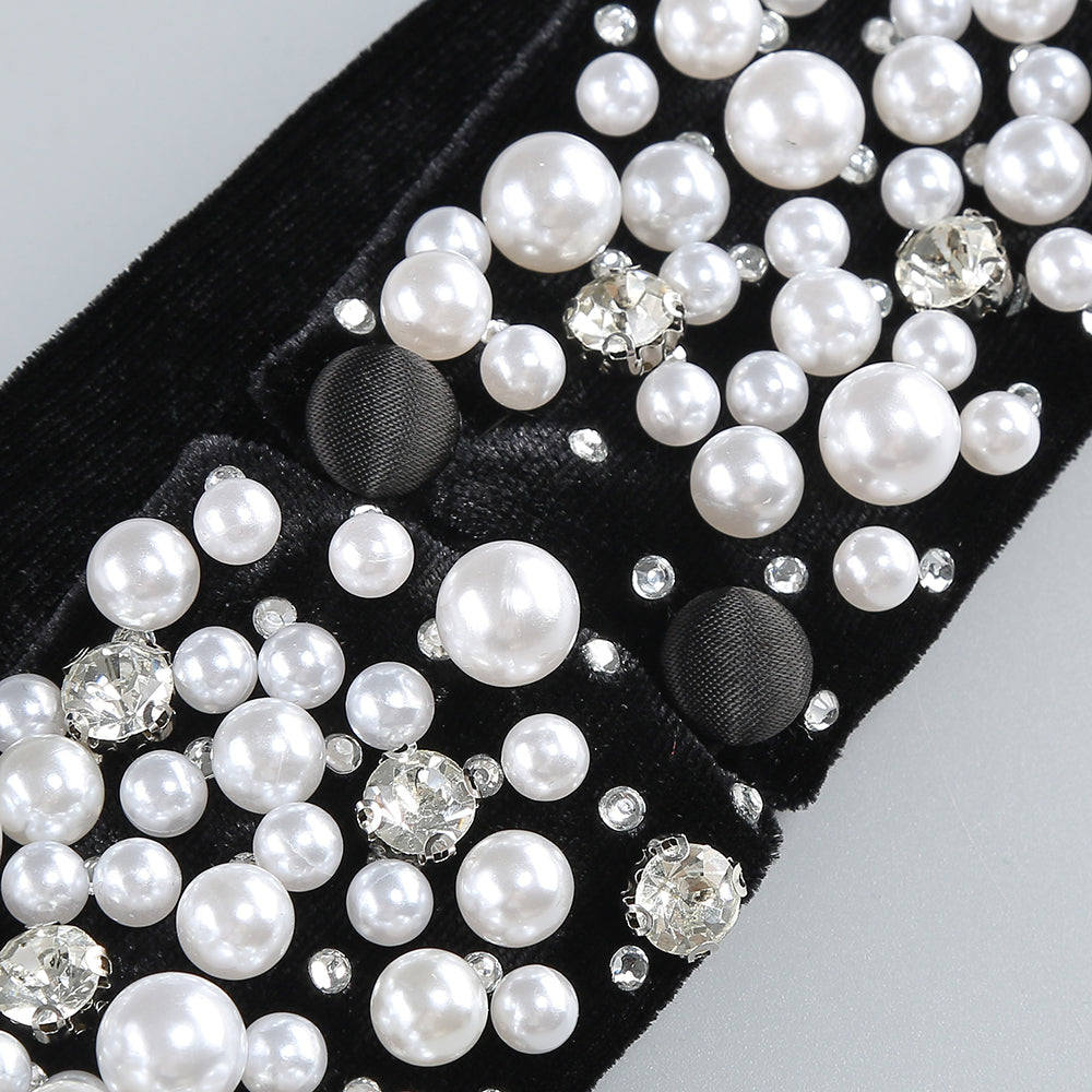 AIIZIE EMBROIDERED WITH WHITE PEARLS MAXI DRESS IN BLACK - product image