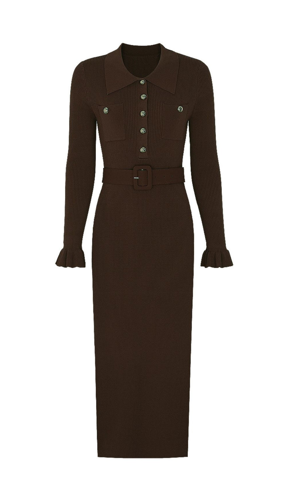 Jacek Elegant Ribbed Knit Midi Dress - Button-Front & Belted