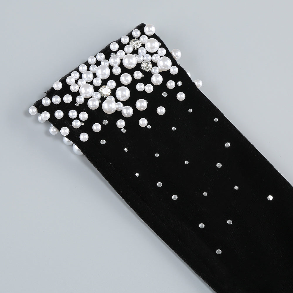 AIIZIE EMBROIDERED WITH WHITE PEARLS MAXI DRESS IN BLACK - product image