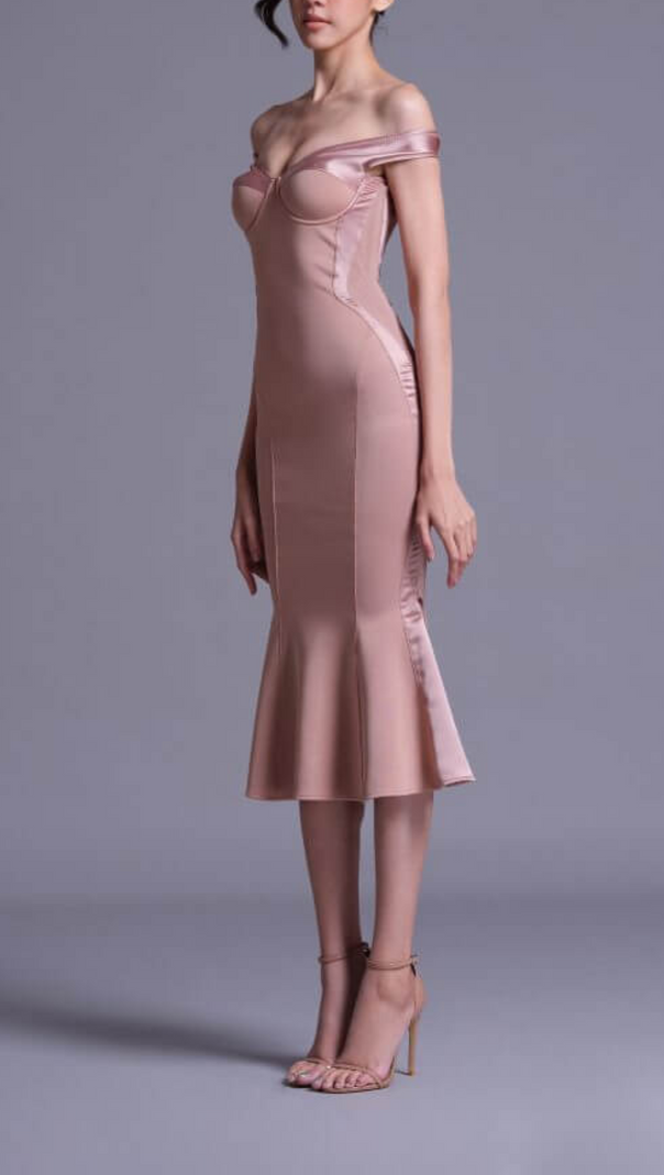 AIIZIE POLYESTER SPANDEX SATIN MIDI DRESS - product image