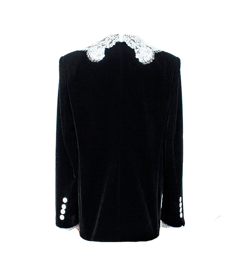 AIIZIE LACE-NECK VELVET BLAZER IN BLACK - product image