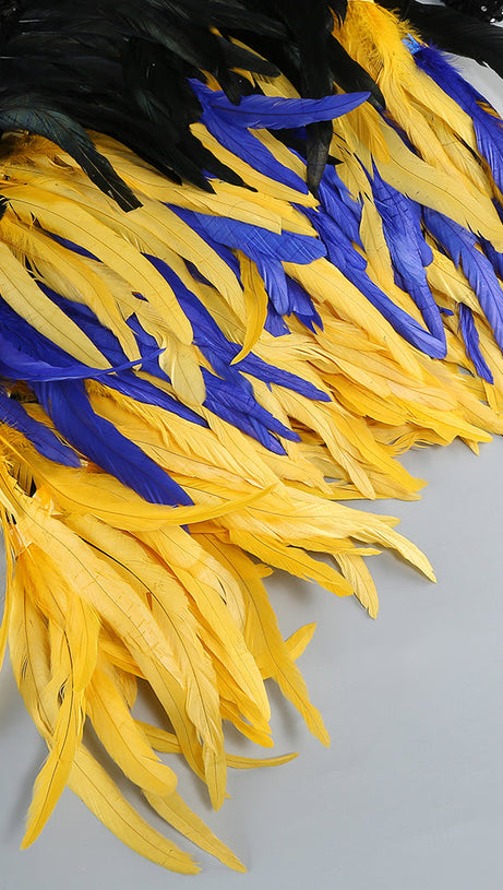 FEATHER EMBELLISHED SEQUIN MINI DRESS IN BLACK