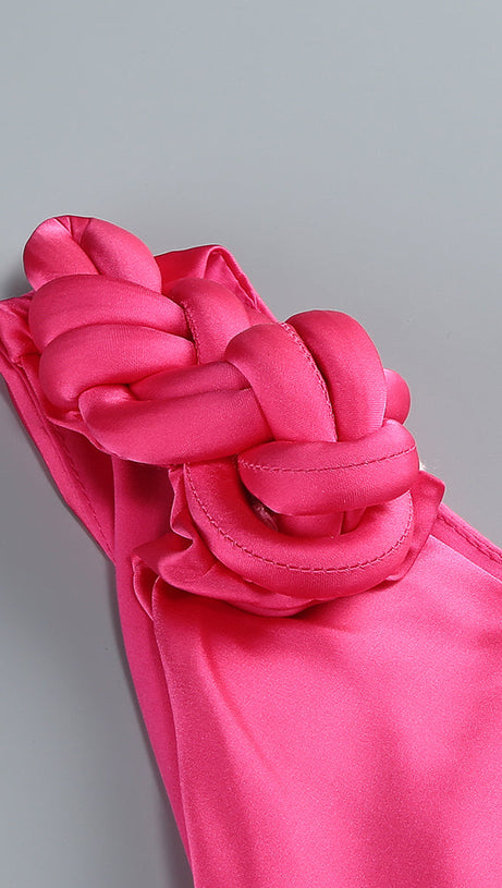 GISELLE RUCHED DRAPED BODYCON MAXI DRESS IN HOT PINK