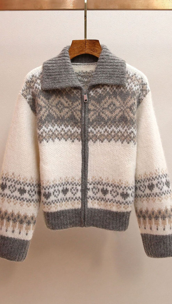 AIIZIE Jianna Cozy Fair Isle Lapel Collar Zip Cardigan for Women - product image
