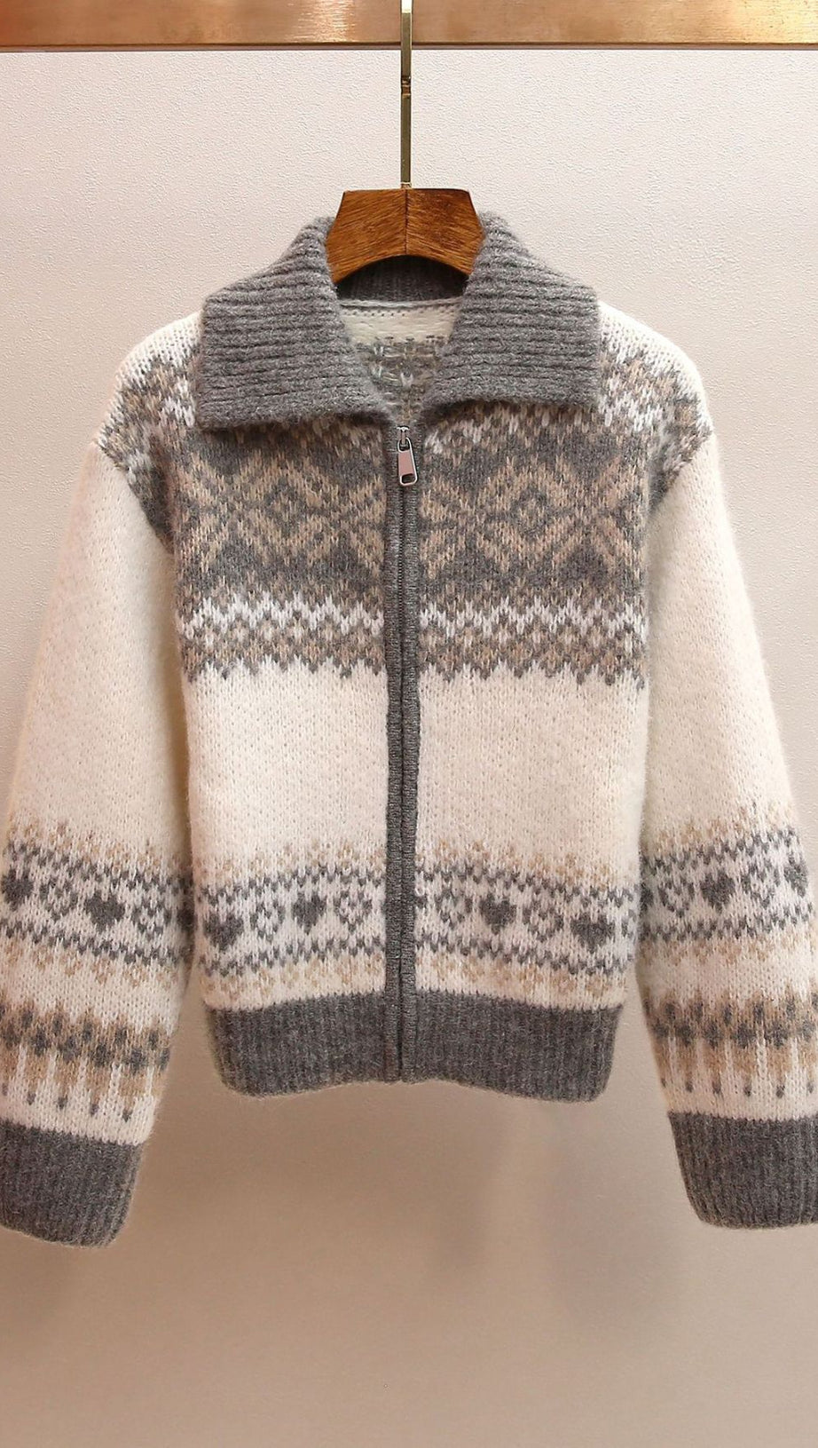 Jianna Cozy Fair Isle Lapel Collar Zip Cardigan for Women