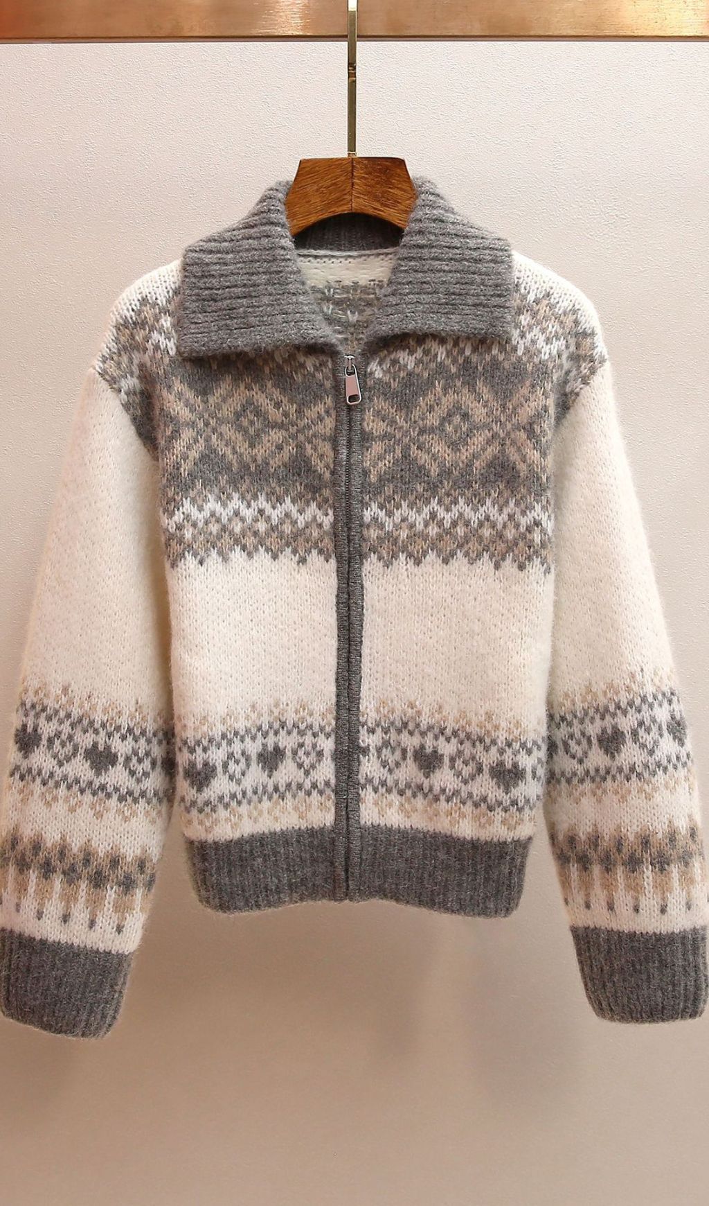 Jianna Cozy Fair Isle Lapel Collar Zip Cardigan for Women