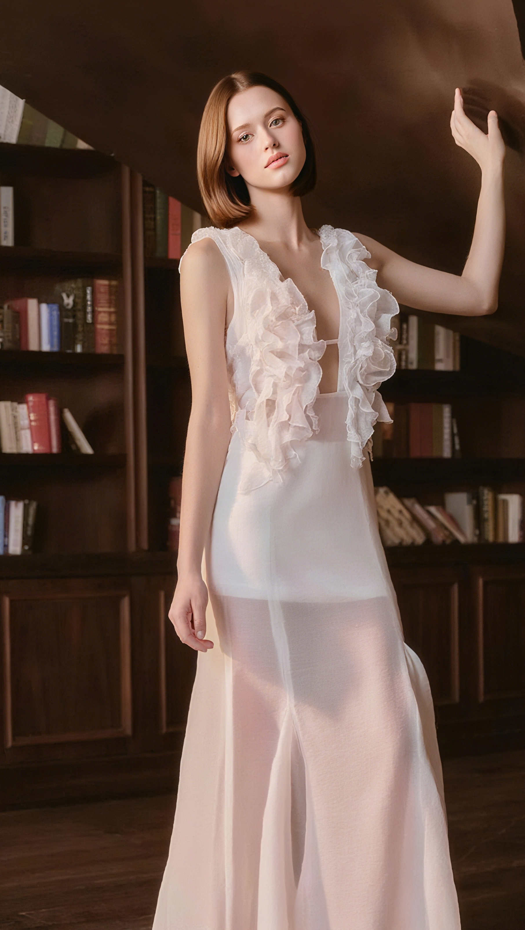 AIIZIE CHARLOTTE PLEAT RUFFLE MAXI DRESS IN WHITE - product image