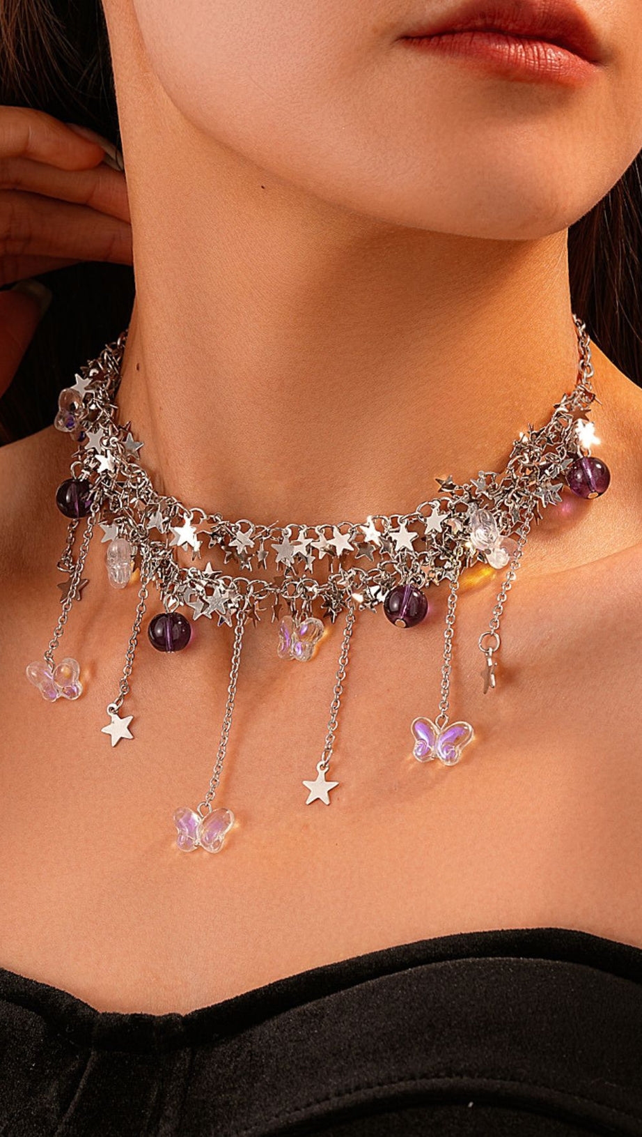 Jory Celestial Star & Butterfly Layered Choker Necklace for Women