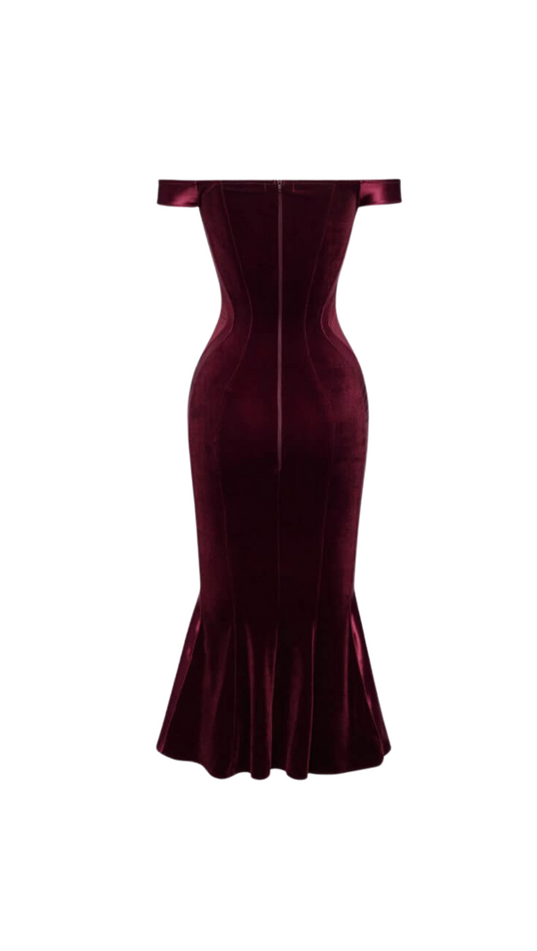 AIIZIE POLYESTER SPANDEX SATIN MIDI DRESS IN BURGUNDY - product image