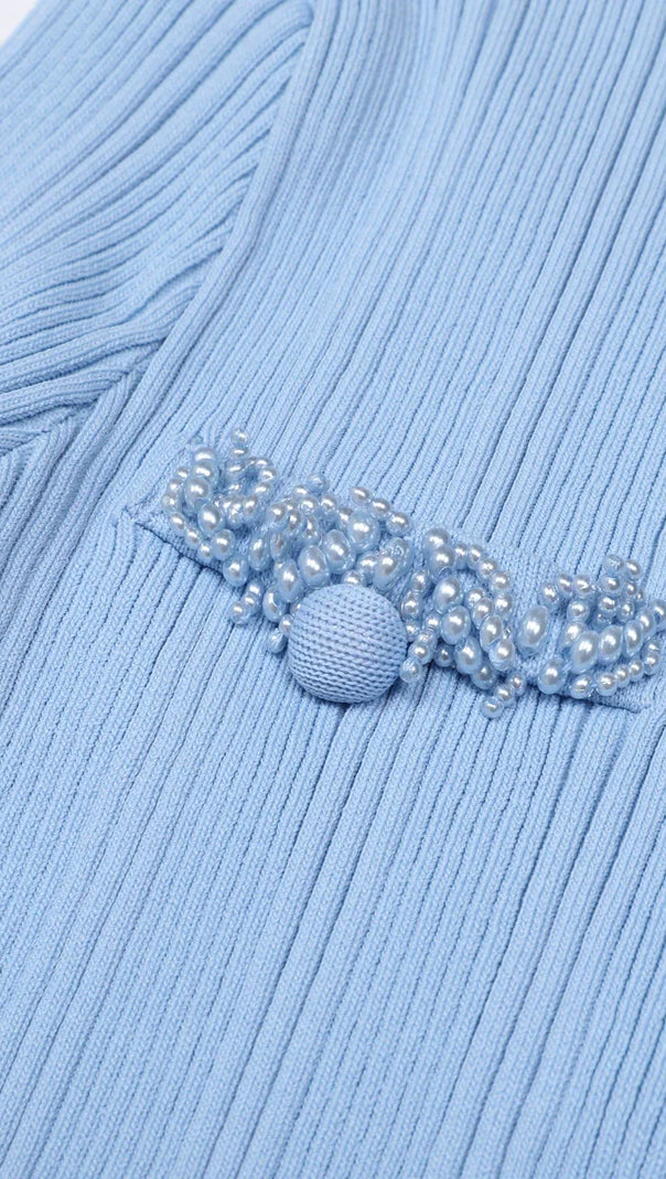 AIIZIE Julio Chic Baby Blue Ribbed Knit Cardigan & Ruffle Mini Skirt Set - product image