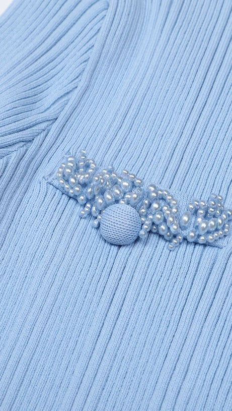Julio Chic Baby Blue Ribbed Knit Cardigan & Ruffle Mini Skirt Set
