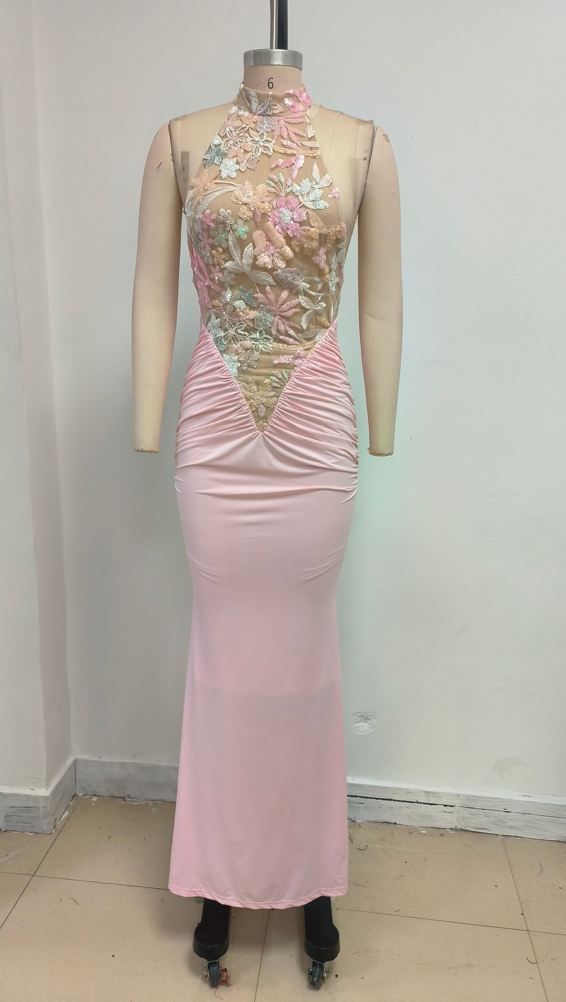 AIIZIE HALTER NECK PEACOCK PINK FISHTAIL SKIRT - product image