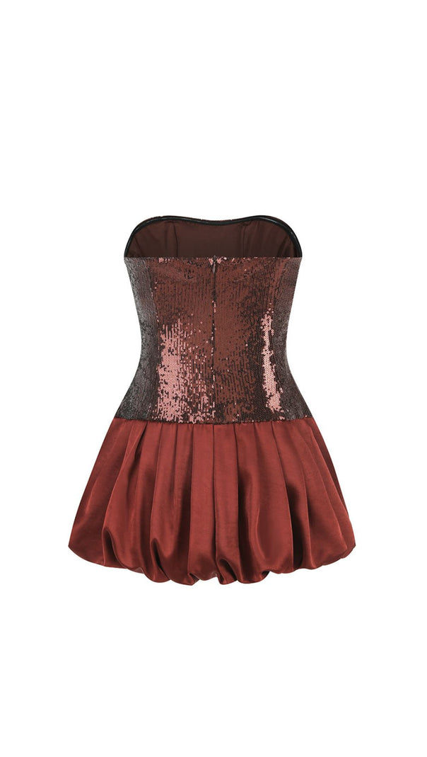 AIIZIE Irén Dazzling Bronze Sequin Strapless Bubble Mini Dress - Perfect for Parties & Cocktails - product image