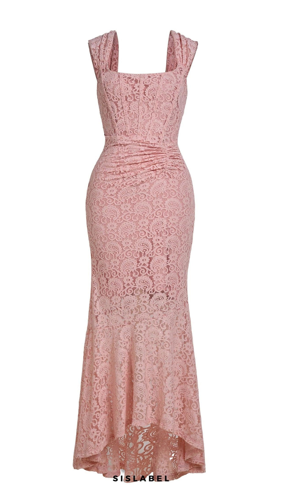 vivien Lace Gathering Maxi Dress - pink