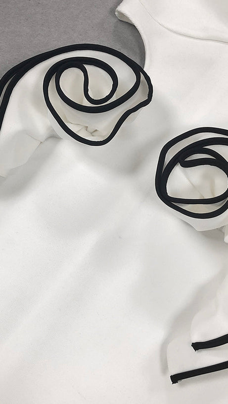 LILLIAN WAIST FLOWER RUFFLE EMBELLISHED CUT OUT MAXI DRESS