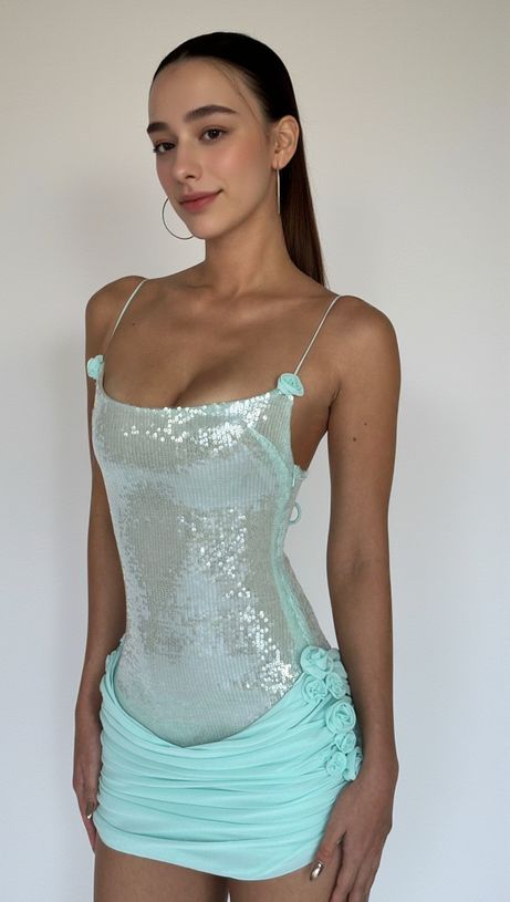 MINI ABITO IN CHIFFON CON PAILLETTES MOLLY COLOR MENTA