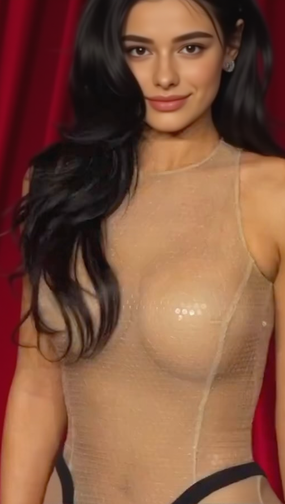 Pailletten-Maxikleid Nude Schwarz