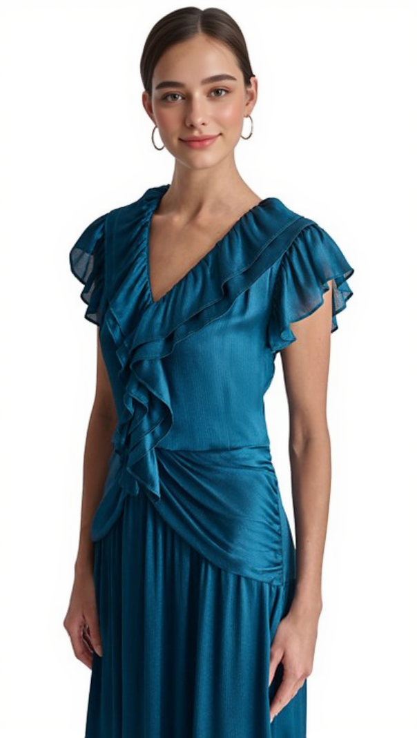 AIIZIE RUFFLED CRINKLE-TEXTURED MAXI DRESS IN DARK BLUE - product image