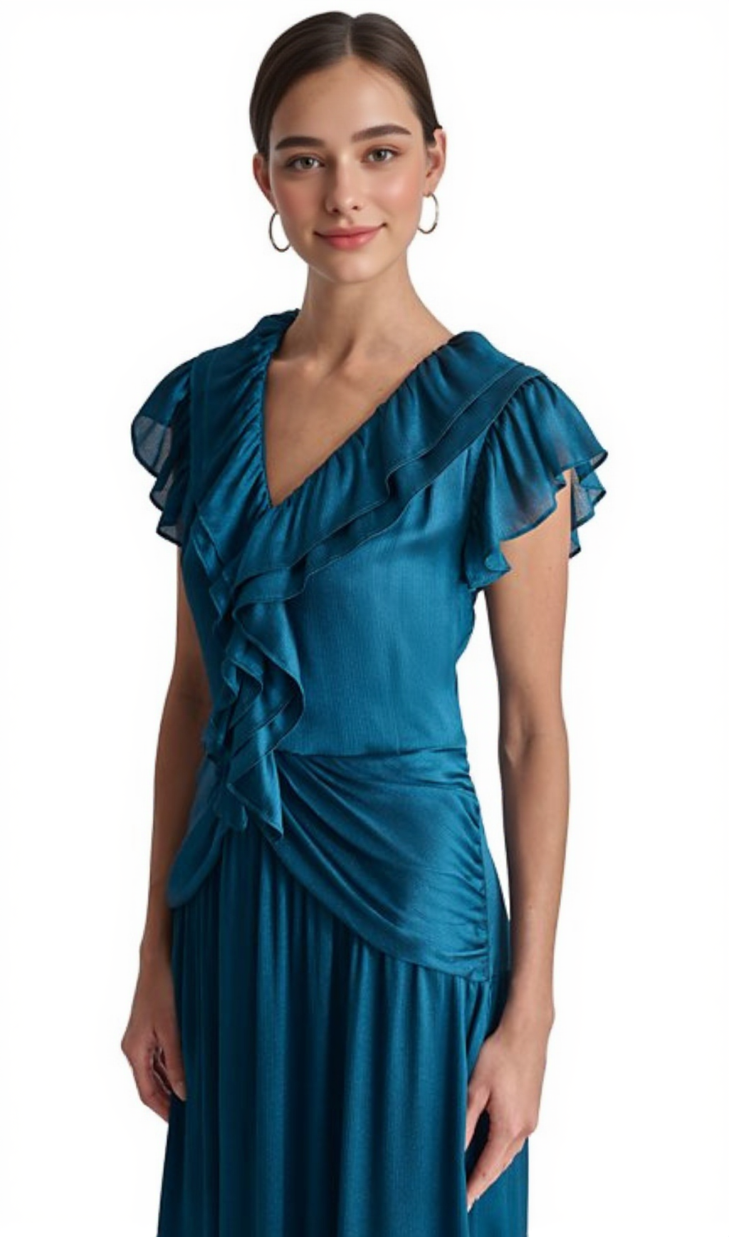 RUFFLED CRINKLE-TEXTURED MAXI DRESS IN DARK BLUE