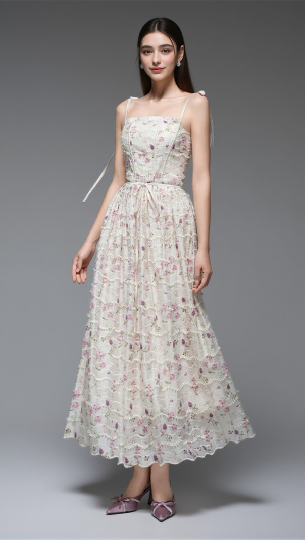 AIIZIE FLORAL PRINT A-LINE SQUARE NECK MAXI DRESS - product image