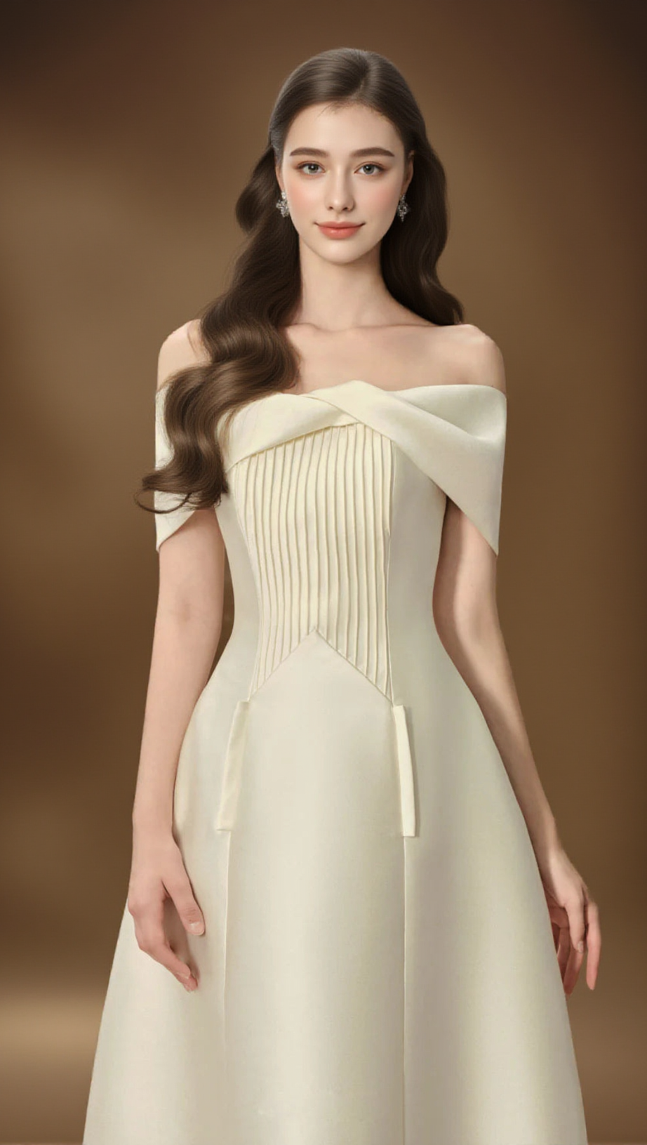 HEBERA A-LINE OFF-SHOULDER MIDI DRESS IN CREAM