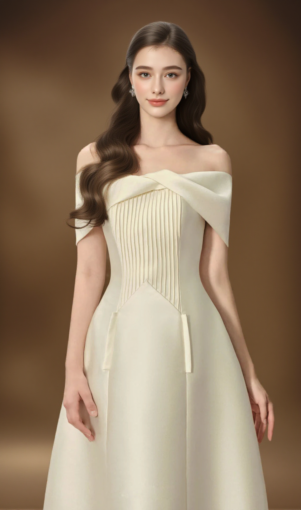 HEBERA A-LINE OFF-SHOULDER MIDI DRESS IN CREAM