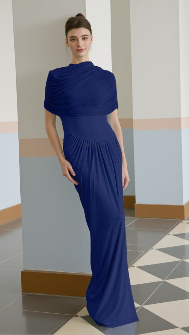 AIIZIE AAKIFA ASYMMETRIC DRAPED MAXI DRESS IN NAVY BLUE - product image