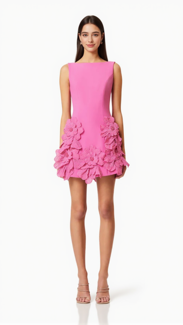 AIIZIE DAIVA FLOWER EMBELLISHED MINI DRESS IN PINK - product image