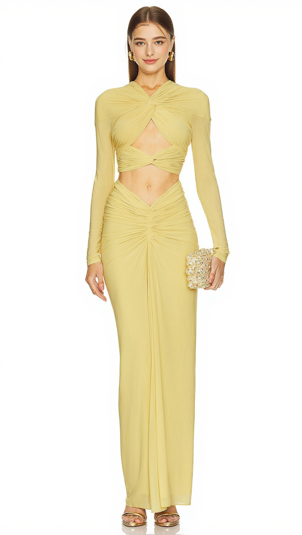 AIIZIE CUT OUT BODYCON BANDAGE MAXI DRESS IN YELLOW - product image