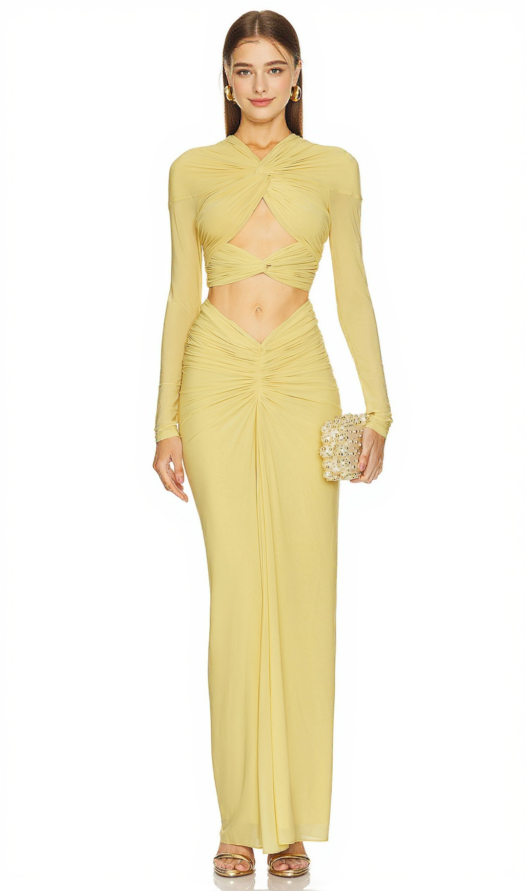 CUT OUT BODYCON BANDAGE MAXI DRESS IN YELLOW