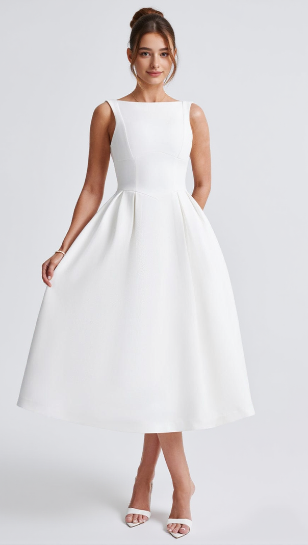 Clarabella – Ärmelloses Midikleid in Weiß