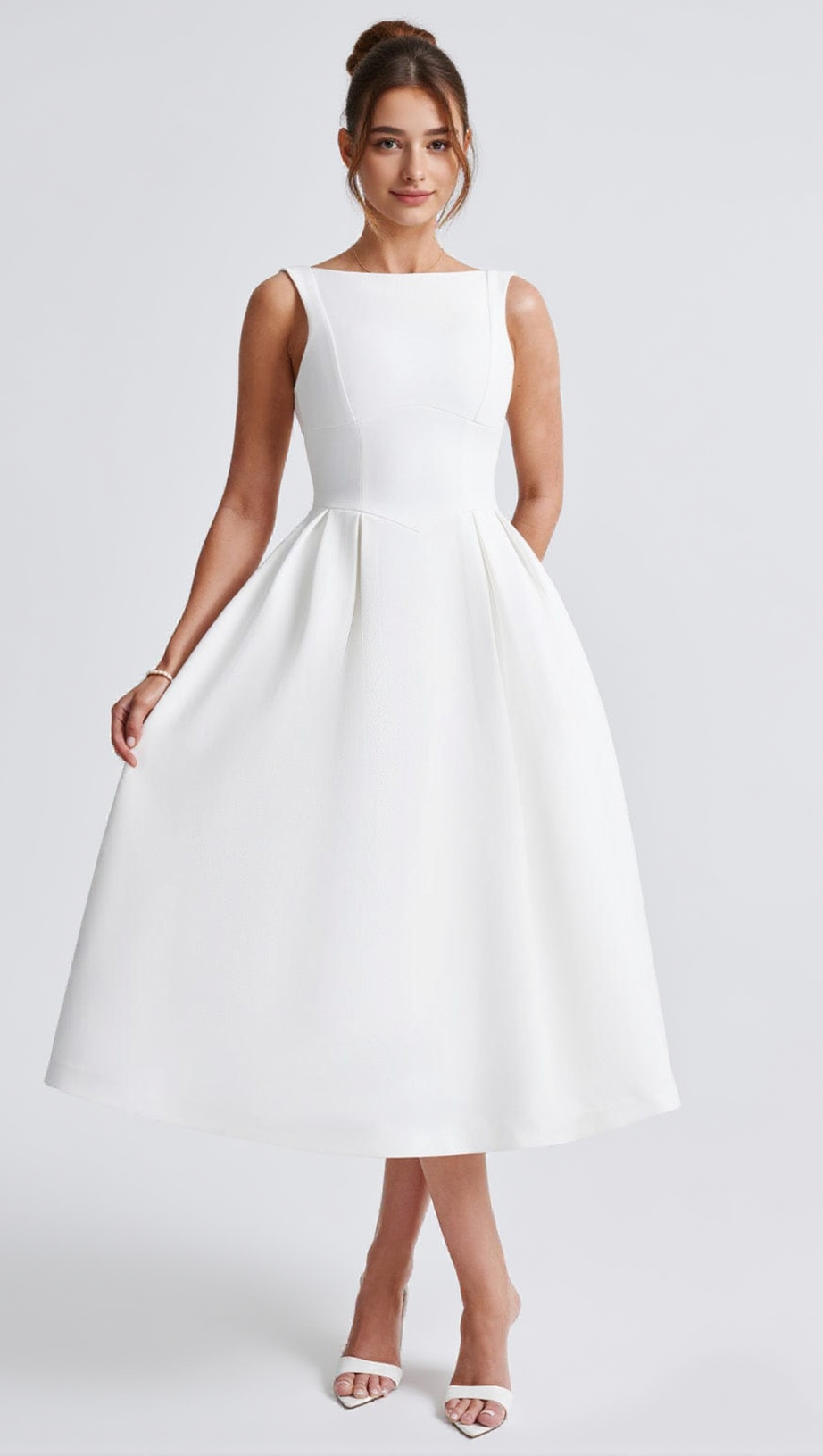 CLARABELLA SLEEVELESS MIDI DRESS IN WHITE