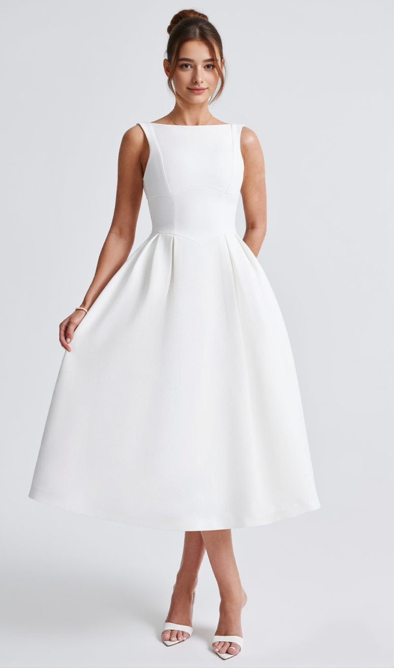 Clarabella sleeveless Midi Dress in white