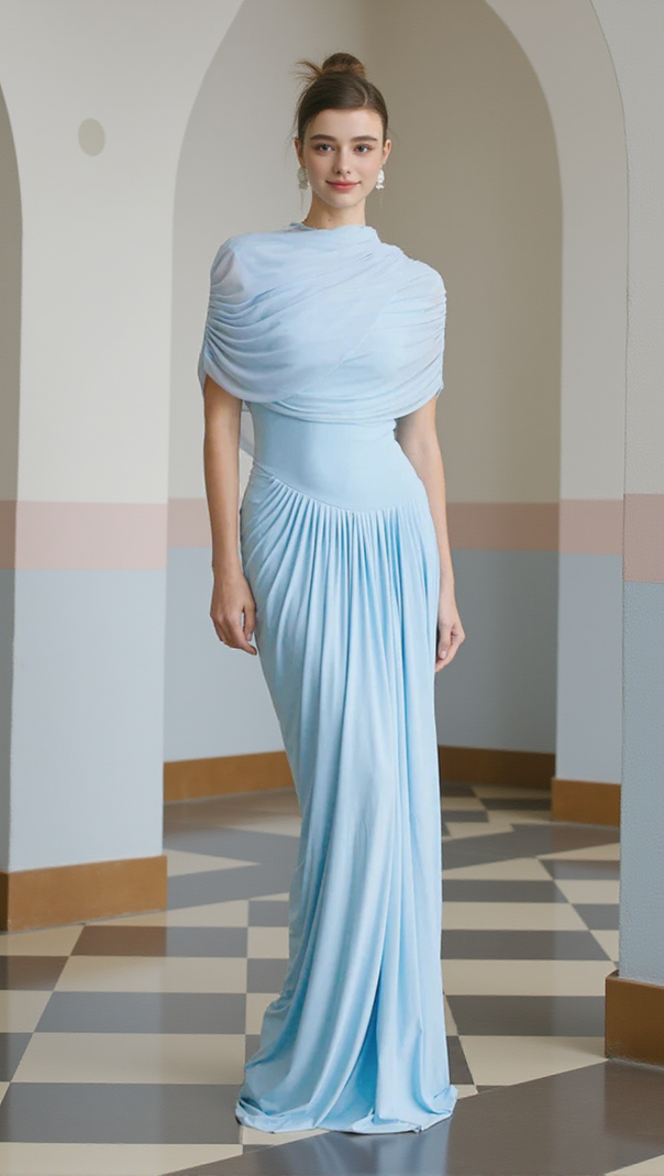 AIIZIE AAKIFA ASYMMETRIC DRAPED MAXI DRESS IN BABY BLUE - product image