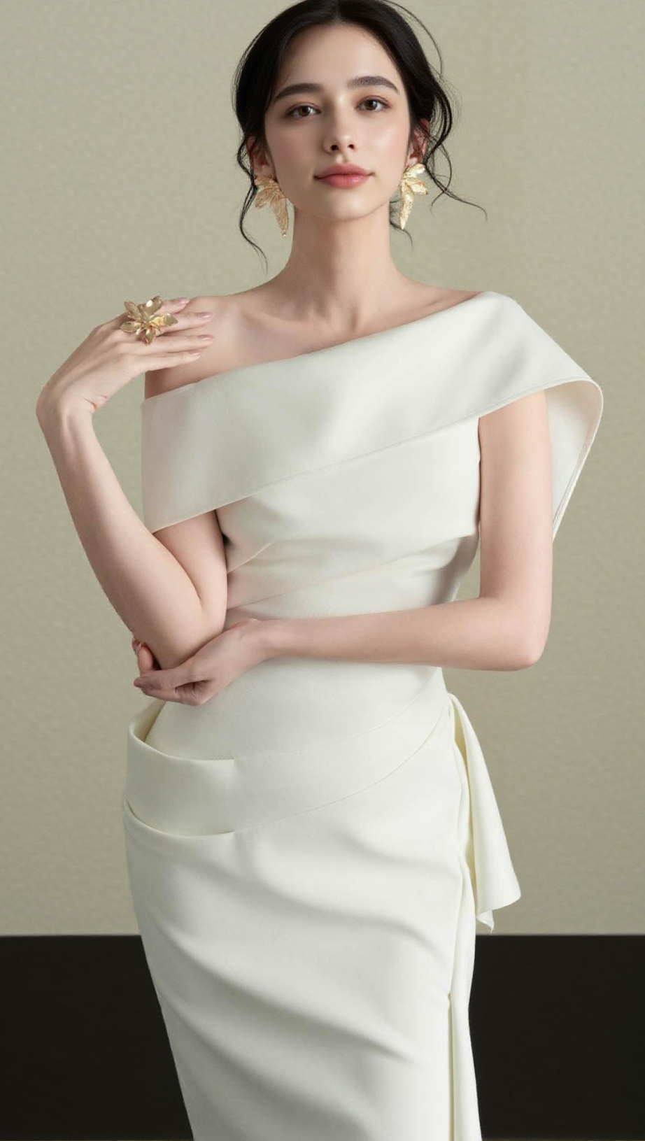 ARENE SHEATH DIAGONAL NECK SPANDEX MIDI DRESS