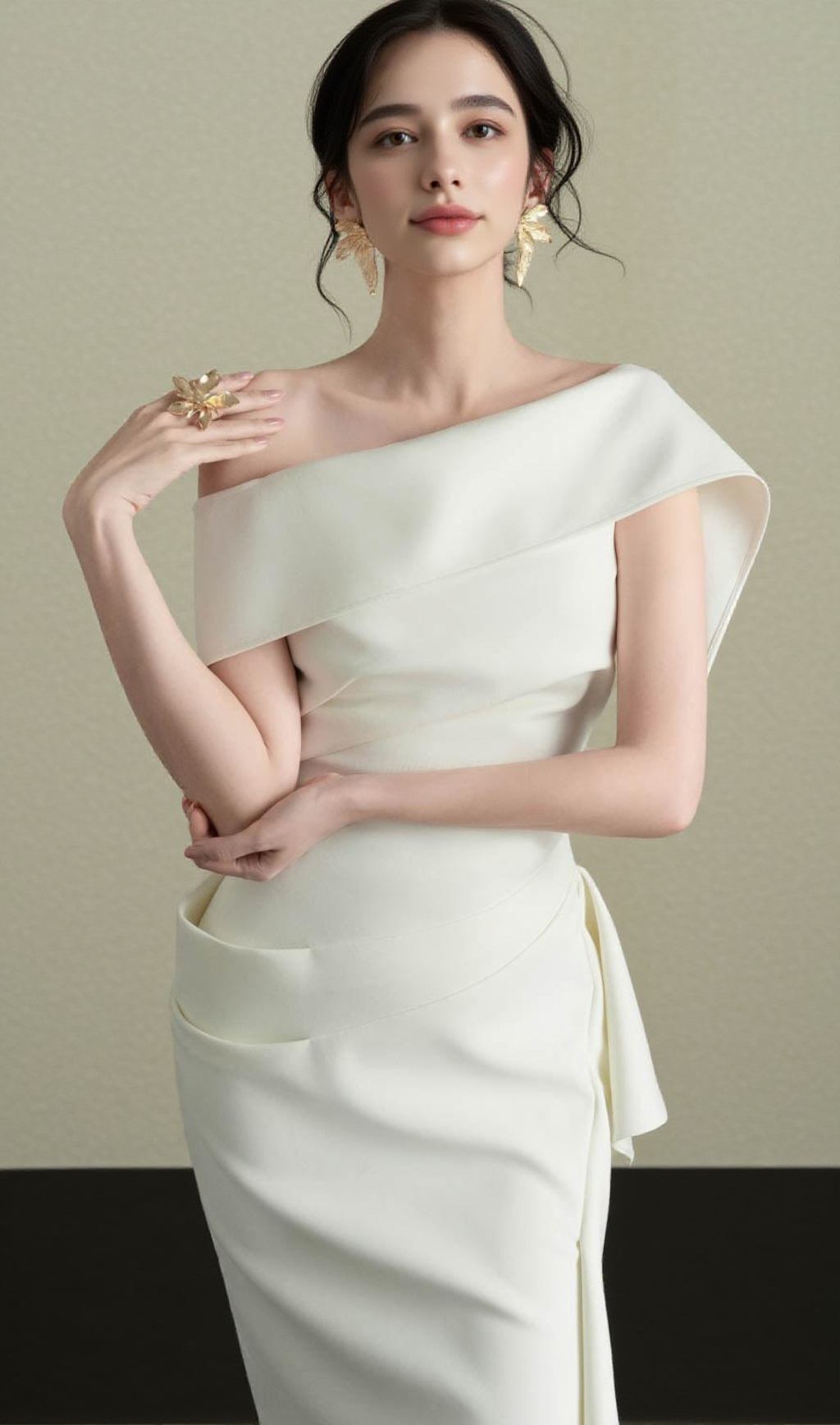 ARENE SHEATH DIAGONAL NECK SPANDEX MIDI DRESS