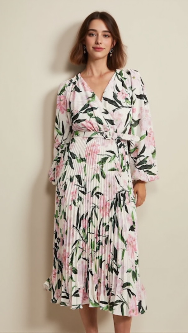 AIIZIE MULTI-COLOURED PENNY FLORAL PLEAT MIDI DRESS - product image